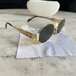 CELINE Triomphe Sunglasses in Gold Metal 🔱 Oval Shades preloved